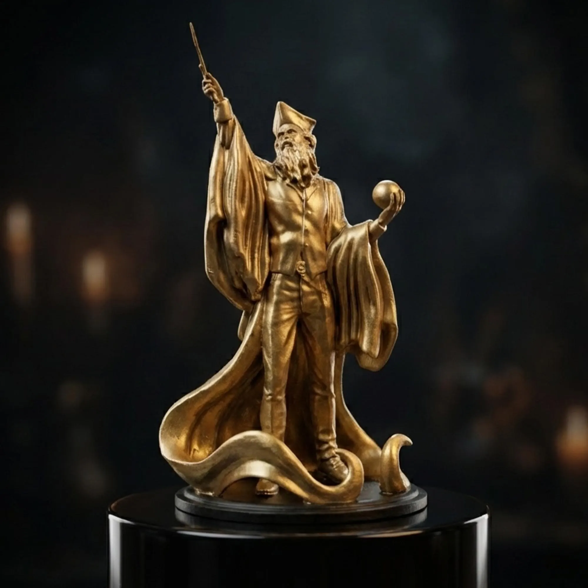 Golden Wizard Statue β Fantasy Mage Figurine β Magical Sorcerer Sculpture (17 cm)